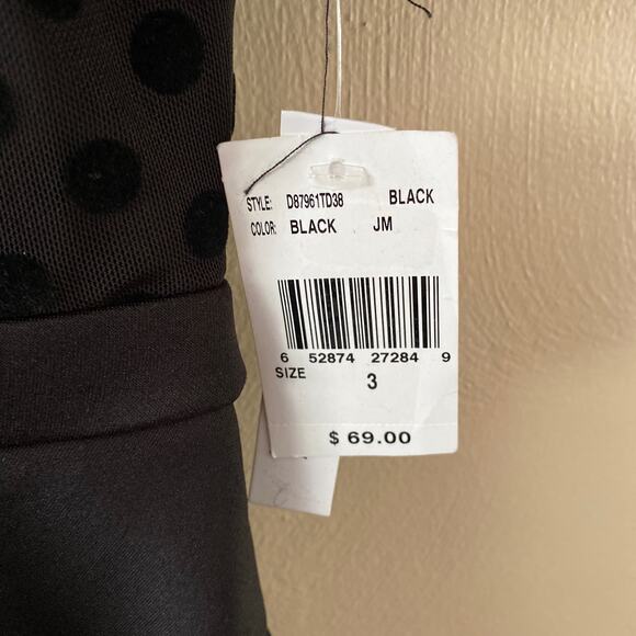 Xtraordinary Black Dress Polka Dot Short Puff Sleeve Sheer Skater Dress Size 3 - Picture 6 of 13